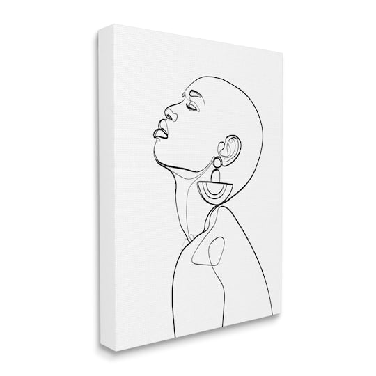 Stupell Industries Woman Wearing Circular Earrings Black Line Fluid Abstraction Canvas Wall Art